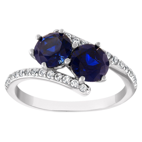 Designs by Gioelli Sterling Silver Lab-Created Sapphire 2-Stone Ring