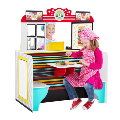 Lil   Jumbl Lil Jumbl Double-Sided Restaurant Playset for Kids, Wooden Pretend Diner Set Toy