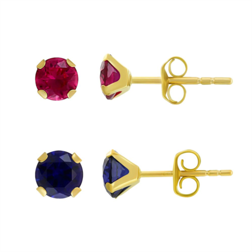 Taylor Grace 10k Gold Lab-Created Ruby & Sapphire 2-piece Stud Earring Set