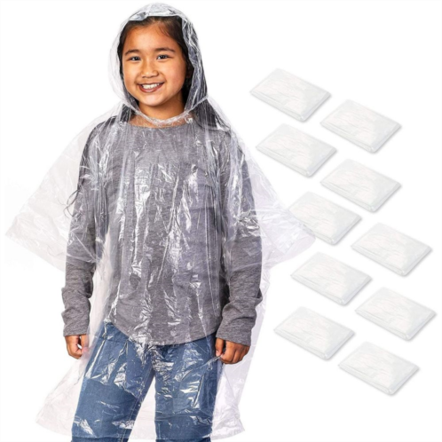 Juvale 10-pack Disposable Rain Ponchos For Kids - Emergency Raincoats With Hood