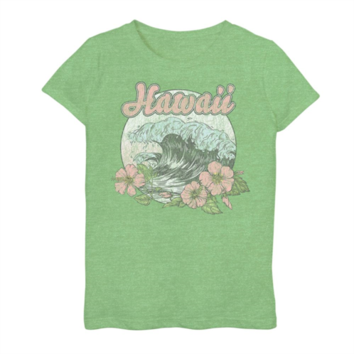 Licensed Character Girls 7-16 Hawaii Circle Wave Flowers Graphic Tee