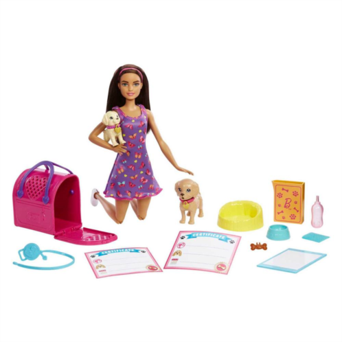 Barbie Brown Hair, 2 Puppies and Color-Change Pup Adoption Playset & Barbie Doll