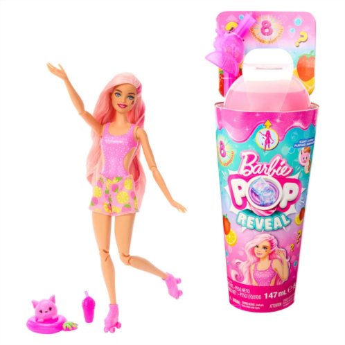Barbie Pop Reveal Fruit Series Strawberry Lemonade Pink-Streaked Blonde Hair, Blue Eyes Barbie Doll & 8 Surprises