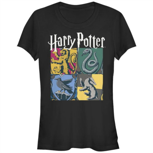Juniors Harry Potter Hogwarts Houses Vintage Collage Fitted Graphic Tee
