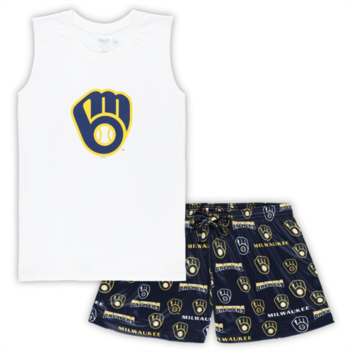 Unbranded Womens Concepts Sport White/Navy Milwaukee Brewers Plus Size Tank Top & Shorts Sleep Set