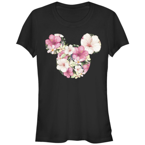 Disneys Mickey Mouse Juniors Floral Filled Head Fitted Graphic Tee