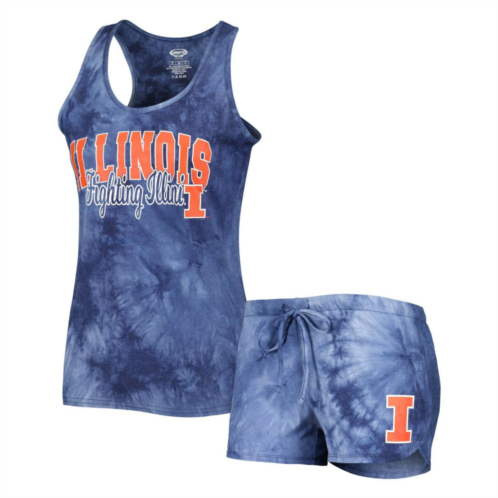 Unbranded Womens Concepts Sport Navy Illinois Fighting Illini Billboard Tie-Dye Tank Top and Shorts Sleep Set