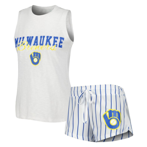 Unbranded Womens Concepts Sport White Milwaukee Brewers Reel Pinstripe Tank Top & Shorts Sleep Set