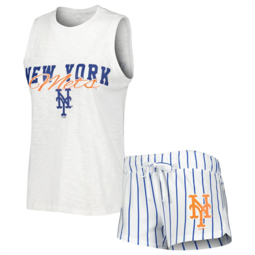 Unbranded Womens Concepts Sport White New York Mets Reel Pinstripe Tank Top & Shorts Sleep Set