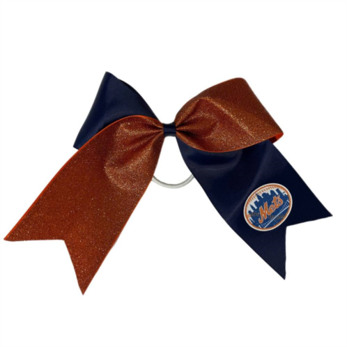 Unbranded New York Mets Jumbo Glitter Bow with Ponytail Holder