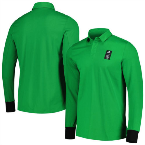 Mens adidas 2023 Player Green Austin FC Travel Long Sleeve Polo
