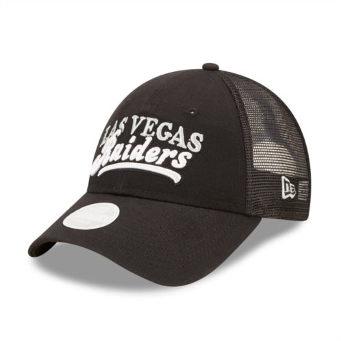 Womens New Era Black Las Vegas Raiders Team Trucker 9FORTY Snapback Hat