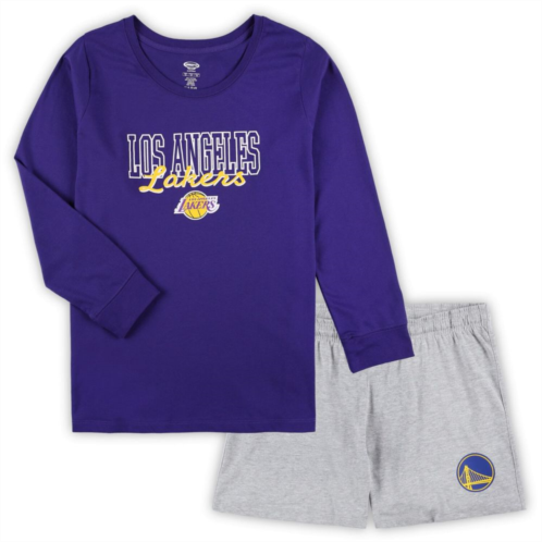 Unbranded Womens Concepts Sport Purple/Heather Gray Los Angeles Lakers Plus Size Long Sleeve T-Shirt and Shorts Sleep Set