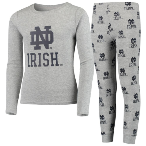 Outerstuff Youth Heathered Gray Notre Dame Fighting Irish Long Sleeve T-Shirt & Pant Sleep Set