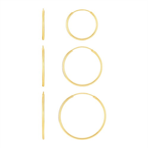 PRIMROSE 24k Gold Plated Polished Hoop Earrings Trio Set