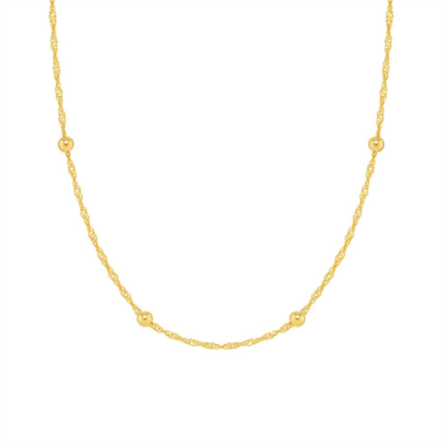 PRIMROSE 24k Gold Over Silver Station Bead Singapore Chain Necklace