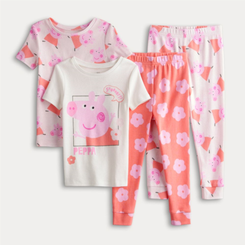 Licensed Character Toddler Girl Peppa Pig 4-Piece Floral Pajama Tops & Pajama Pants Set