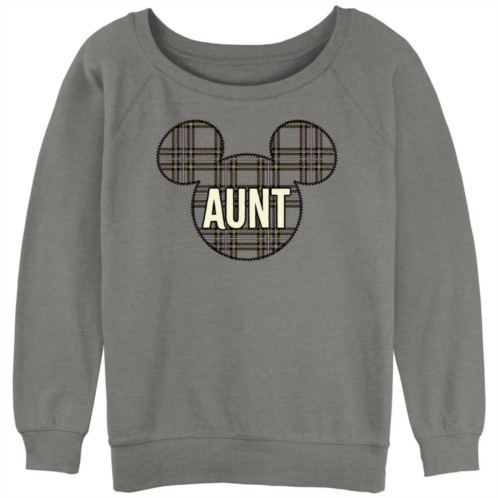 Disneys Mickey Mouse Juniors Aunt Plaid Patch Slouchy Graphic Sweatshirt