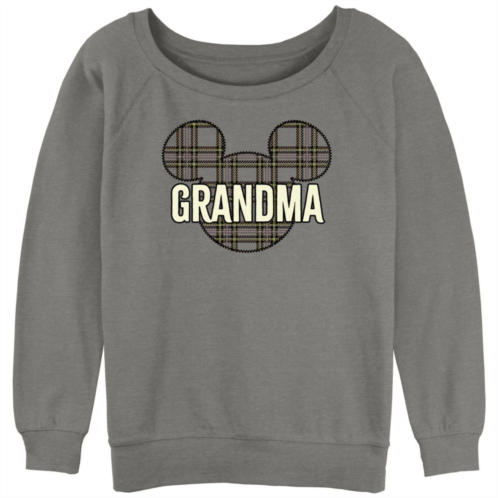 Disneys Mickey Mouse Juniors Grandpa Plaid Patch Slouchy Graphic Sweatshirt