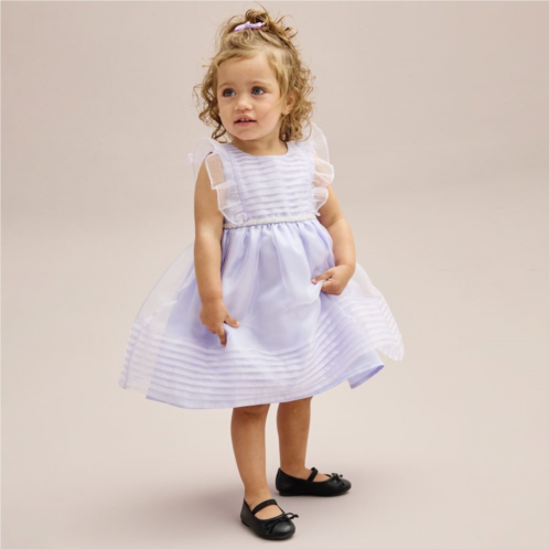 Toddler Girl Blueberi Boulevard Ruffle Trim Ribbed Fit and Flare Dress