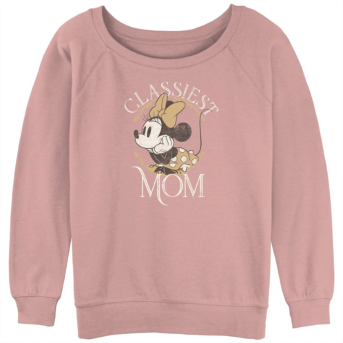 Disneys Minnie Mouse Juniors Distressed Portrait Classiest Mom Slouchy Terry Pullover