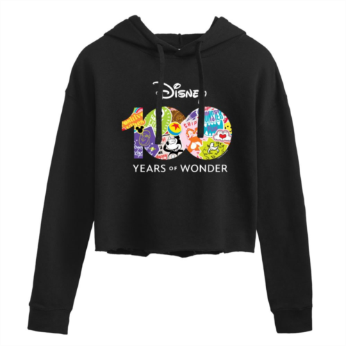 Disneys 100 Years Logo Stickers Juniors Cropped Hoodie