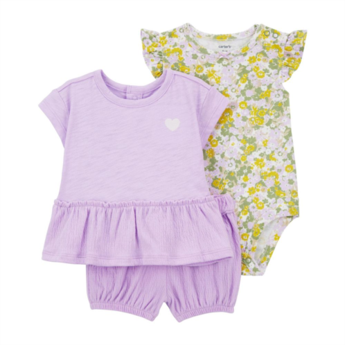 Baby Girl Carters 3-Piece Floral Crinkle Jersey Shorts, Top, and Bodysuit Set