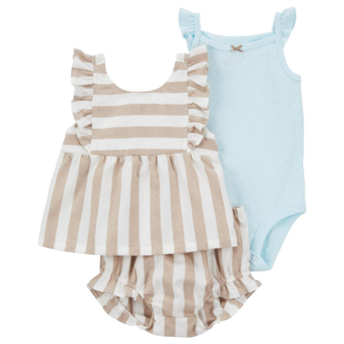 Baby Girl Carters 3-Piece Striped Shorts, Top, and Bodysuit Set