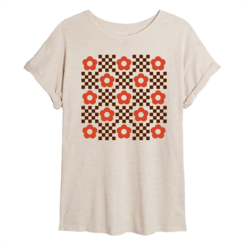 Licensed Character Juniors Checkered Flower Grid Flowy Tee