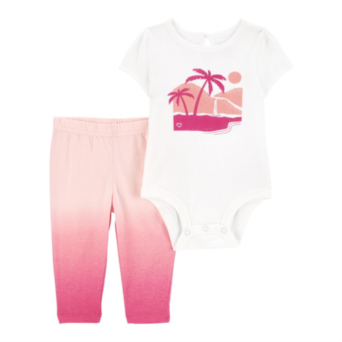Baby Girl Carters Palm Tree Graphic Bodysuit & Ombre Pants Set