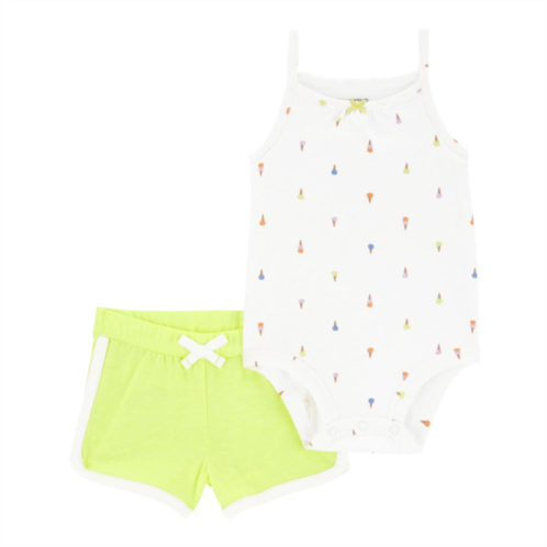 Baby Girl Carters Ice Cream Allover Print Tank Top Bodysuit & Shorts Set