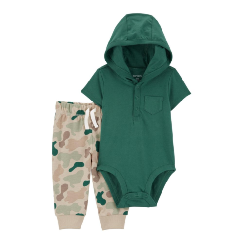 Baby Boy Carters Short Sleeve Hoodie Bodysuit & Camo Print Jogger Pants Set