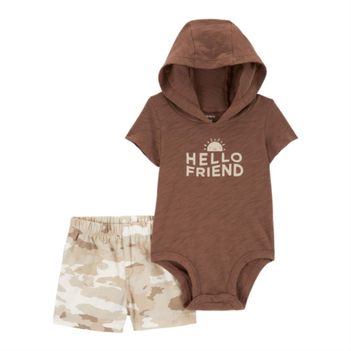 Baby Boy Carters Hello Friend Hooded Bodysuit & Camo Shorts Set