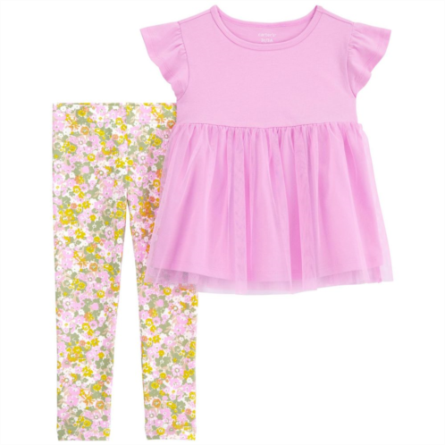 Toddler Girl Carters Tulle Overlay Top & Floral Leggings Set