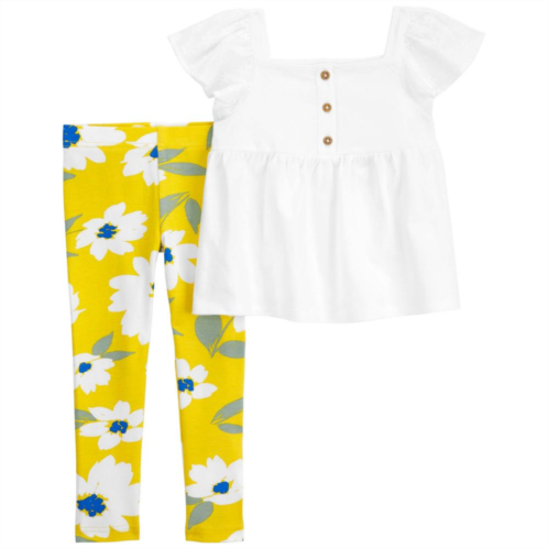 Toddler Girl Carters Eyelet Square Neck Top & Floral Print Leggings Set