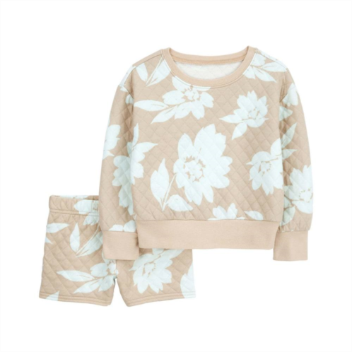 Toddler Girl Carters Quilted Floral Print Long-Sleeve Top & Shorts Set