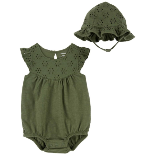 Baby Girl Carters 2-Piece Eyelet Bubble Bodysuit and Hat Set