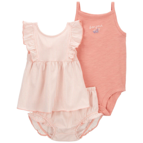 Baby Girl Carters 3-Piece Striped Dress, Little Shorts, and Bodysuit Set