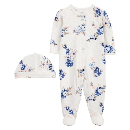 Baby Girl Carters 2-Piece Floral Snap-Up Sleep and Play with Cap Set