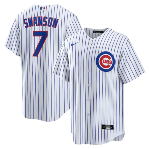Mens Nike Dansby Swanson White/Royal Chicago Cubs Home Replica Player Jersey