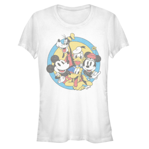 Disneys Mickey And Friends Juniors Retro Group Badge Fitted Tee