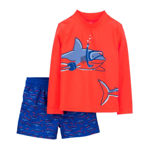 Toddler Boy Carters Shark Scuba Rash Guard Top & Shorts Swim Set