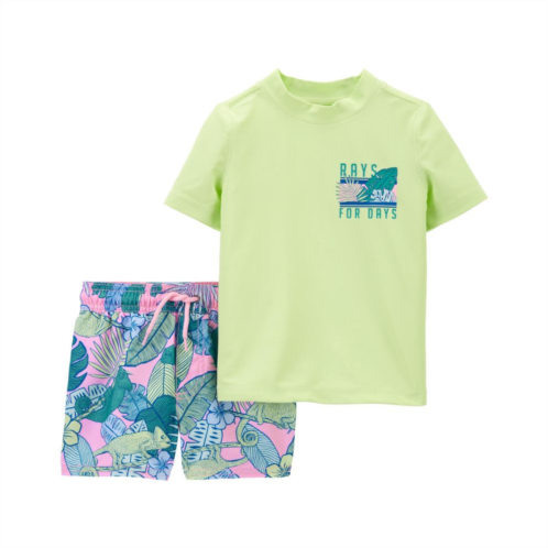 Toddler Boy Carters Tropical Floral Rash Guard Top & Shorts Swim Set