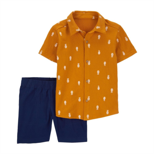 Toddler Boy Carters 2-Piece Pineapple-Print Shirt & Canvas Shorts Set