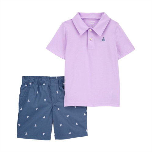 Toddler Boy Carters Jersey Polo & Sailboat Shorts Set