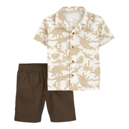 Baby Carters 2-Piece Dinosaur Button-Front Shirt & Shorts Set