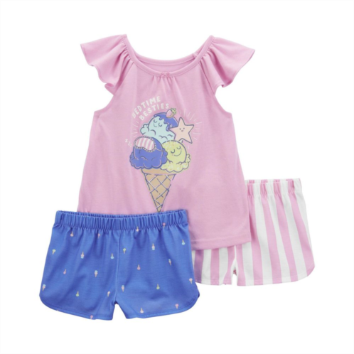 Toddler Girl Carters 3-Piece Ice Cream Print Shirt & Shorts Pajama Set