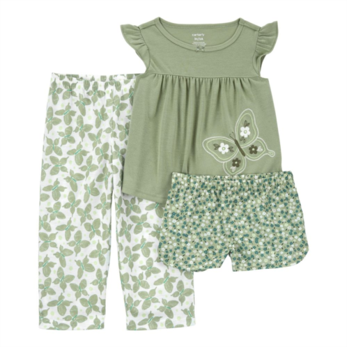 Toddler Girl Carters 3 pc Butterfly Tops & Bottoms Pajamas Set