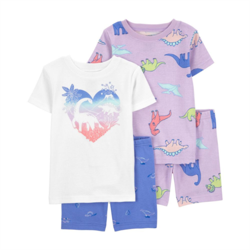 Toddler Girl Carters 4-Piece Dinosaur Print Shirts & Shorts Pajama Set