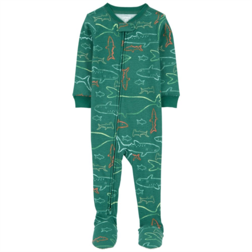 Toddler Boy Carters Allover Shark Print 2-Way Zip Footed Pajamas
